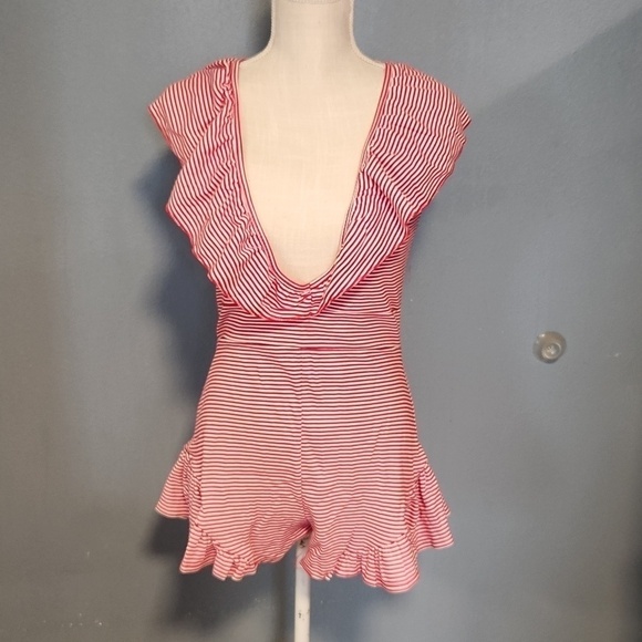 PrettyLittleThing Pants - NWT Pretty Little Thing Red striped frill ruffled playsuit romper size 4